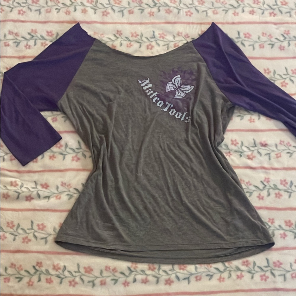 Gray and Purple Raglan Sleeve Top